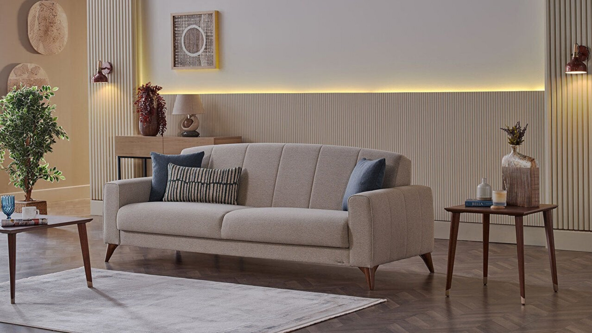 Nilya 3er-Sofa Creme - Blau