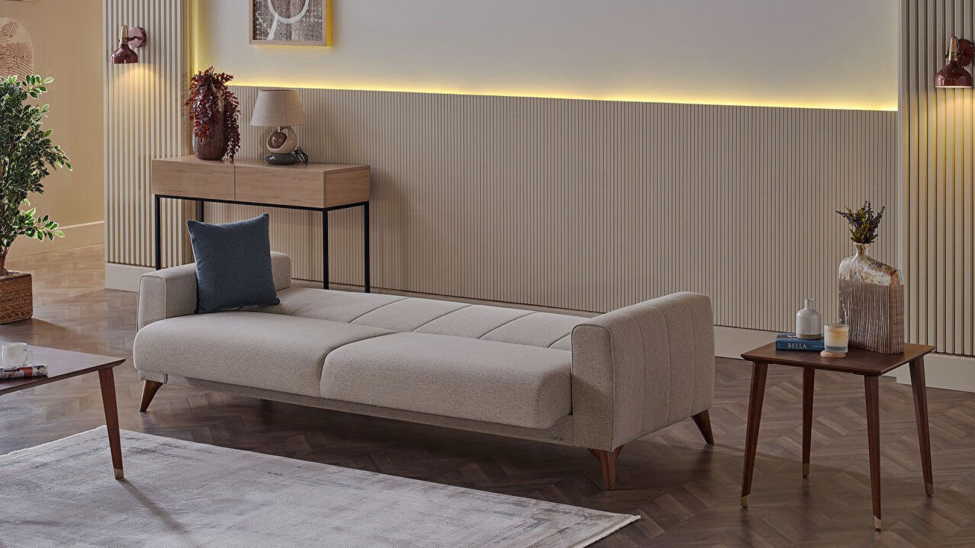 Nilya 3er-Sofa Creme - Blau