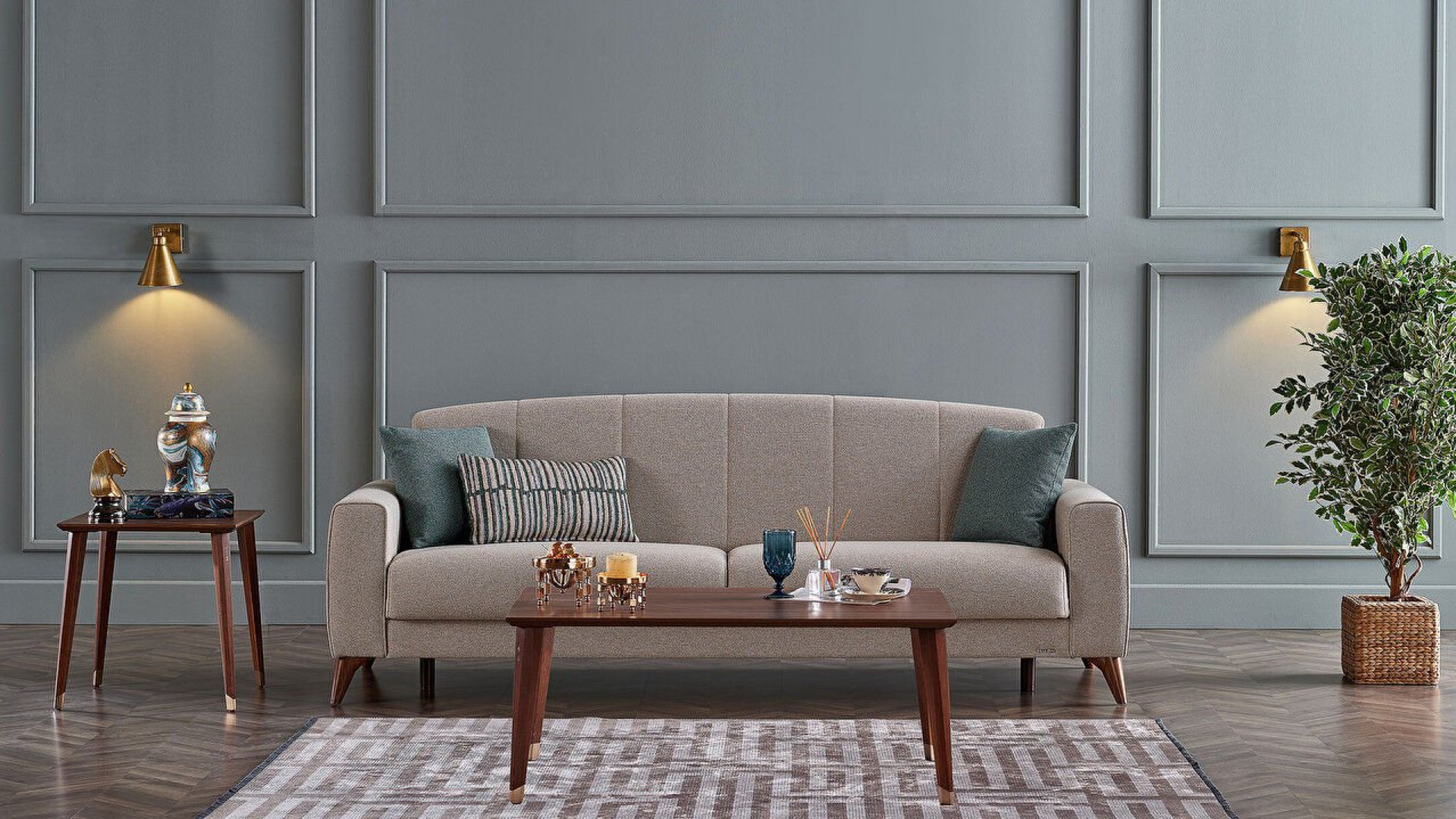 Nilya 3er-Sofa Creme - Grün