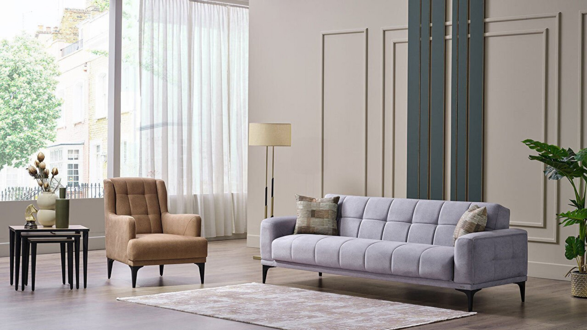 Palermo S 3er-Sofa - Schwarze Füße