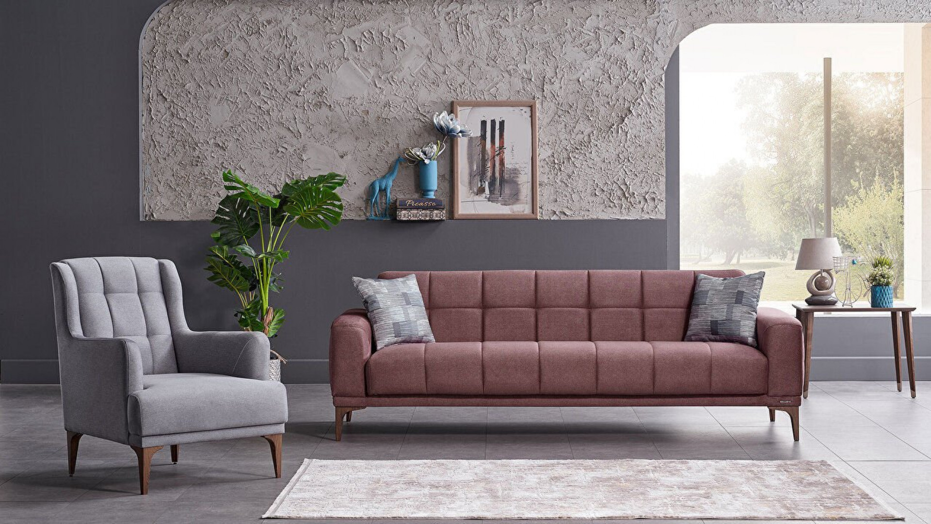 Palermo S 3er-Sofa - Nuss-Füße