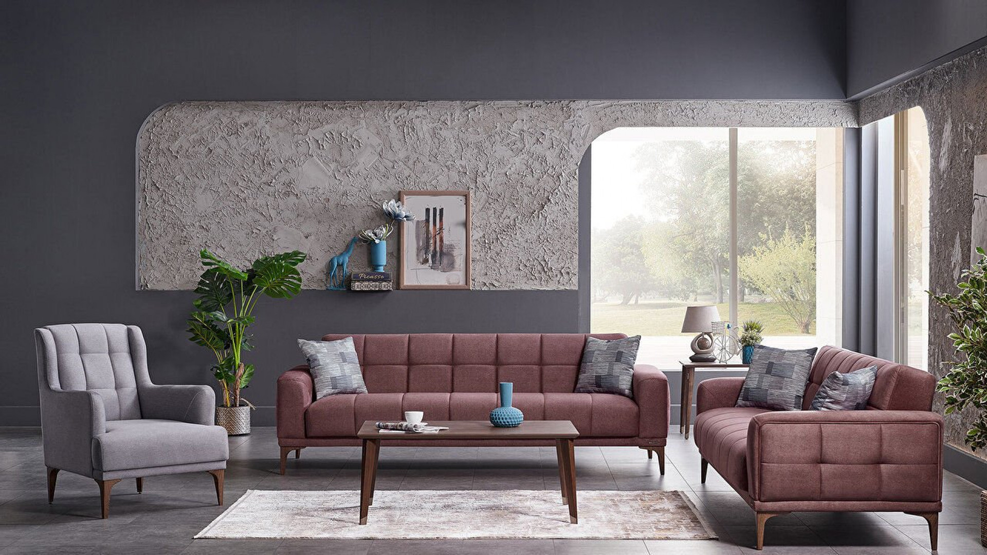 Palermo S 3er-Sofa - Nuss-Füße