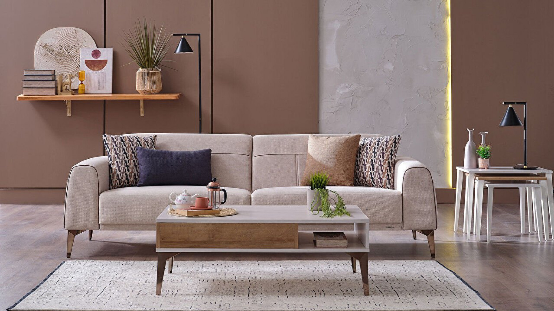 Pandora 3er-Sofa - Dunkelblaue Kissen