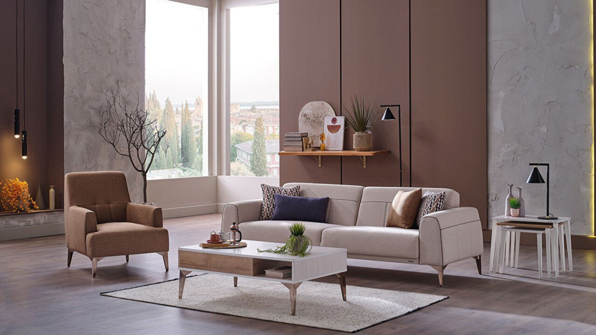 Pandora 3er-Sofa - Dunkelblaue Kissen