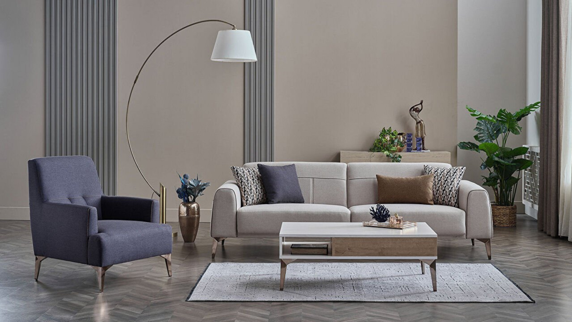 Pandora 3er-Sofa - Senfgelbe Kissen