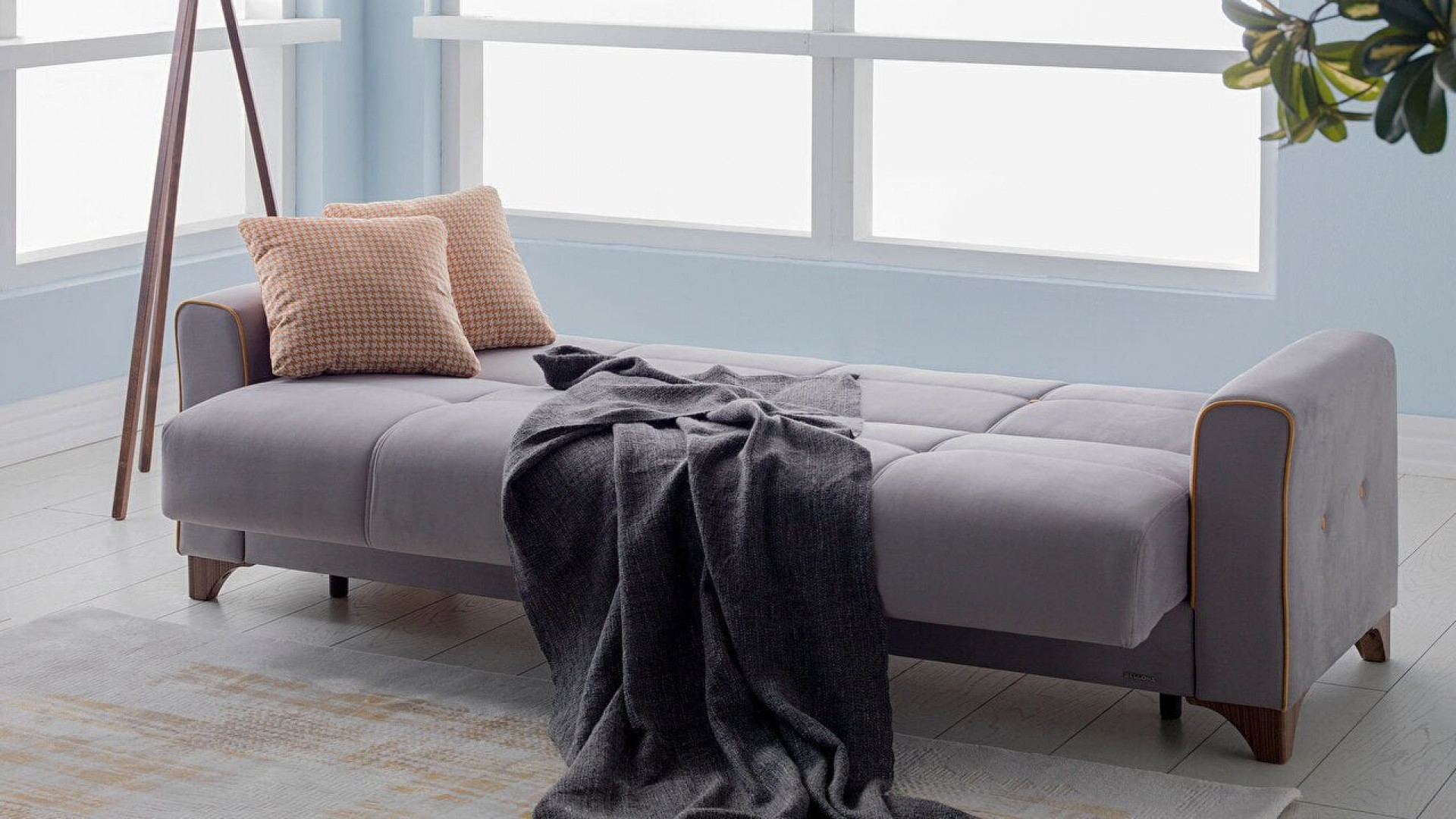 Tina 3er-Sofa - Senfgelber Saum