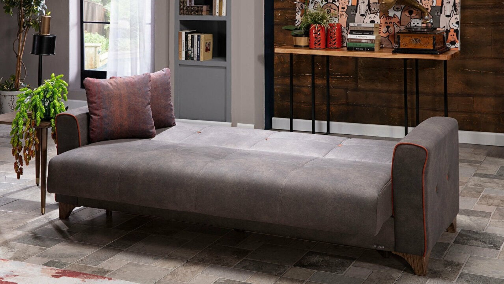 Tina 3er-Sofa - Ziegelroter Saum