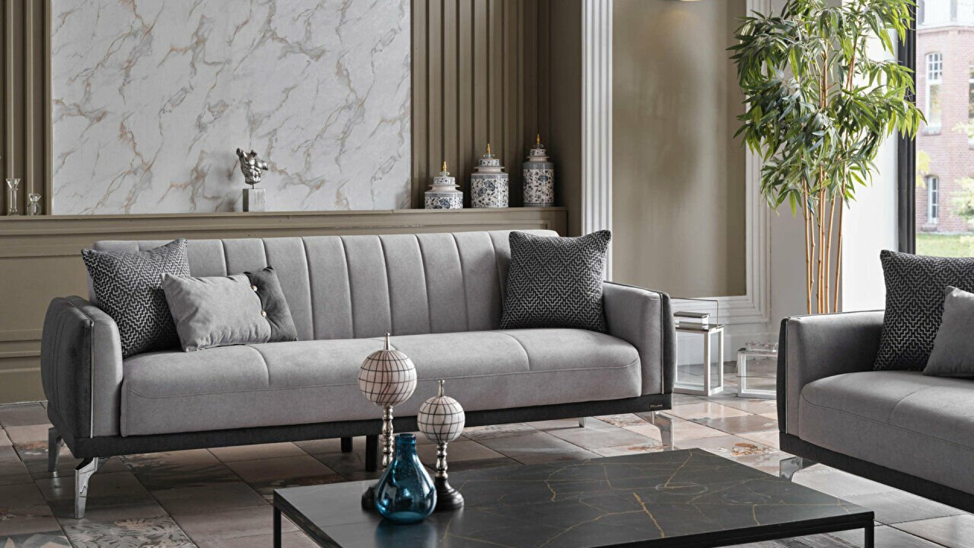 Valens 3er-Sofa - Anthrazit-Kissen