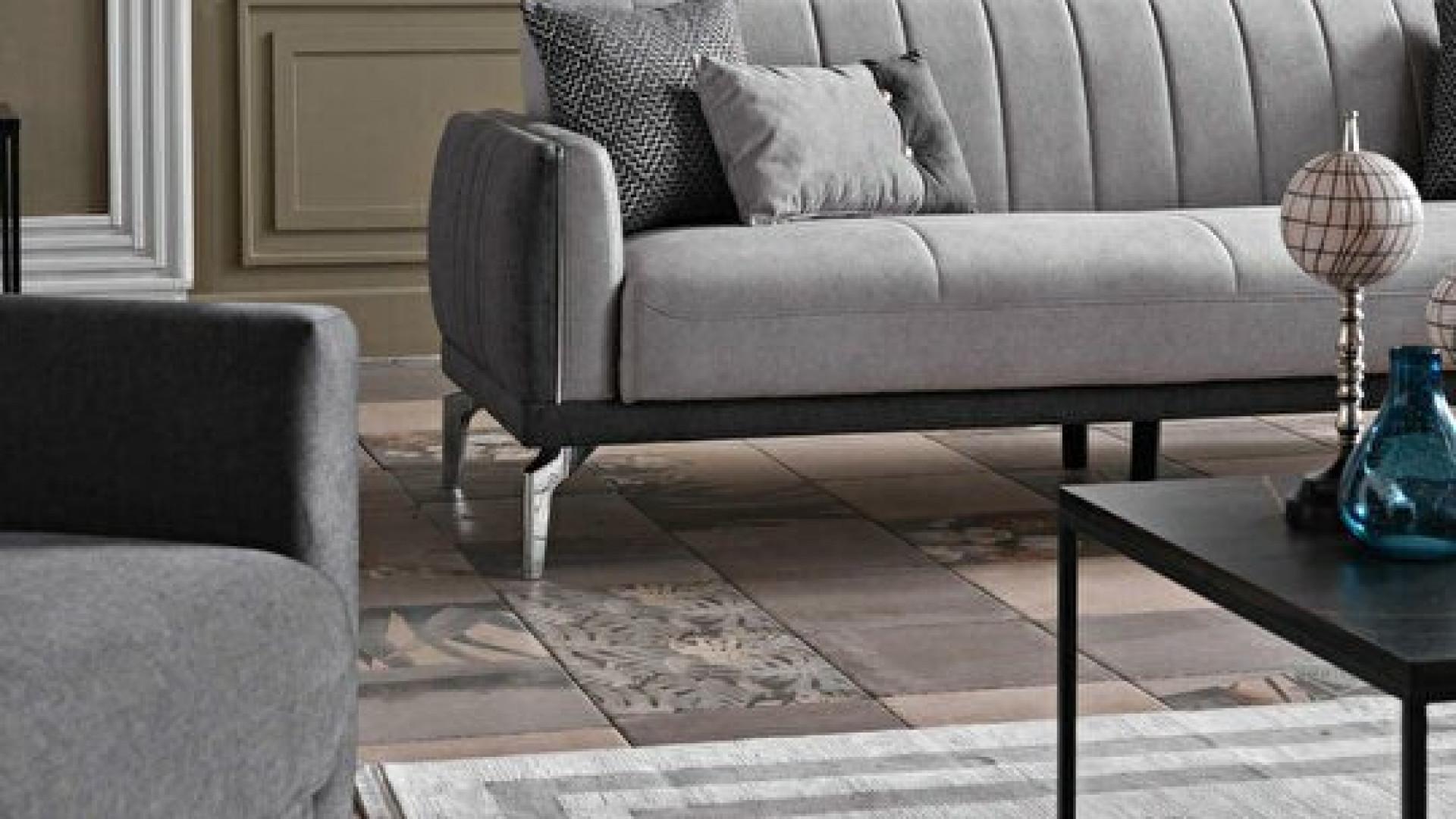 Valens 3er-Sofa - Anthrazit-Kissen