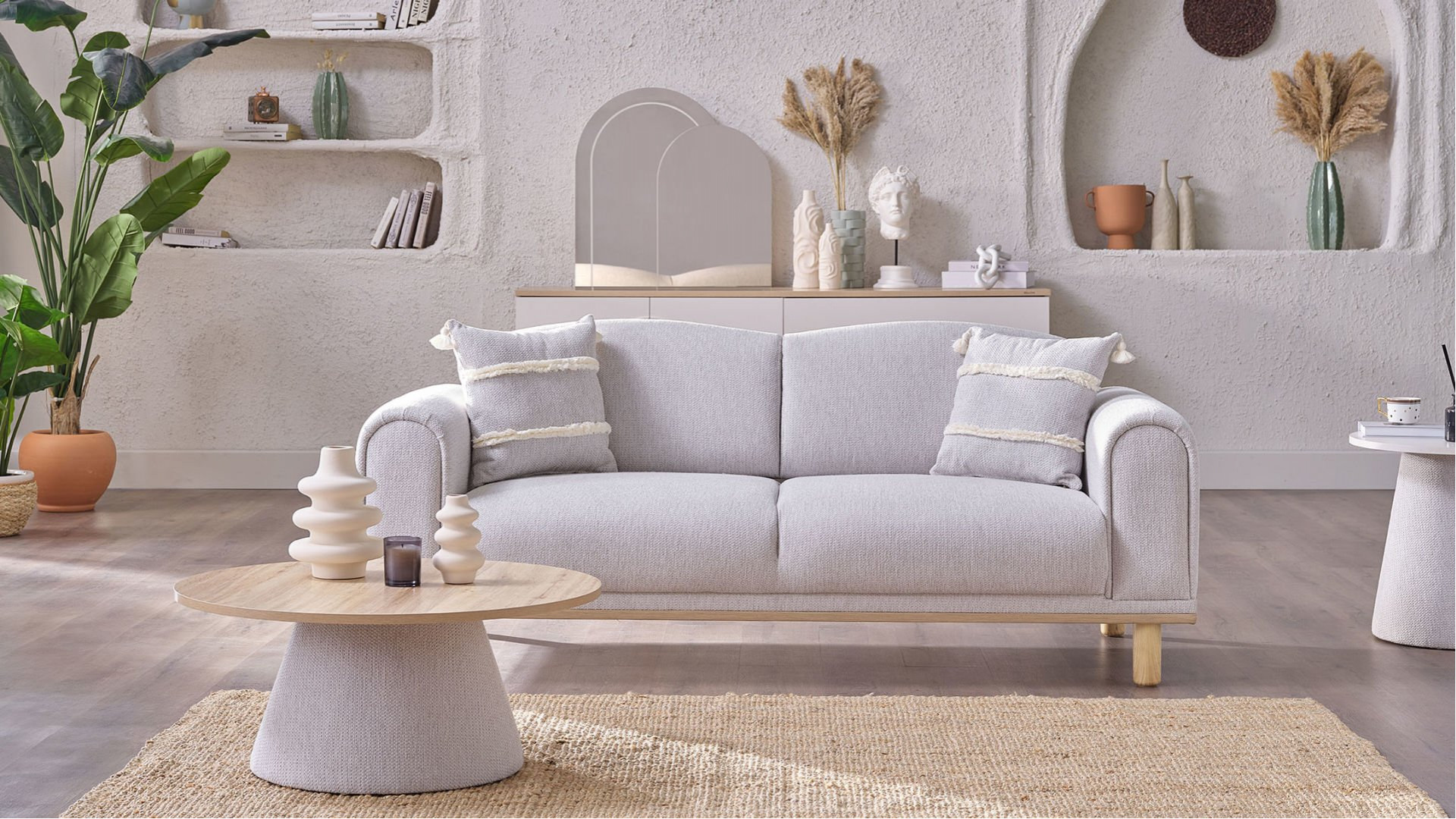 Boheems 2er-Sofa - Creme