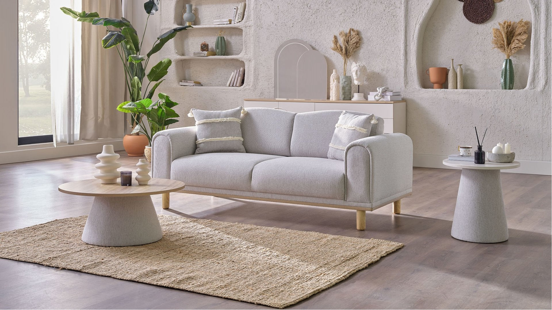 Boheems 2er-Sofa - Creme