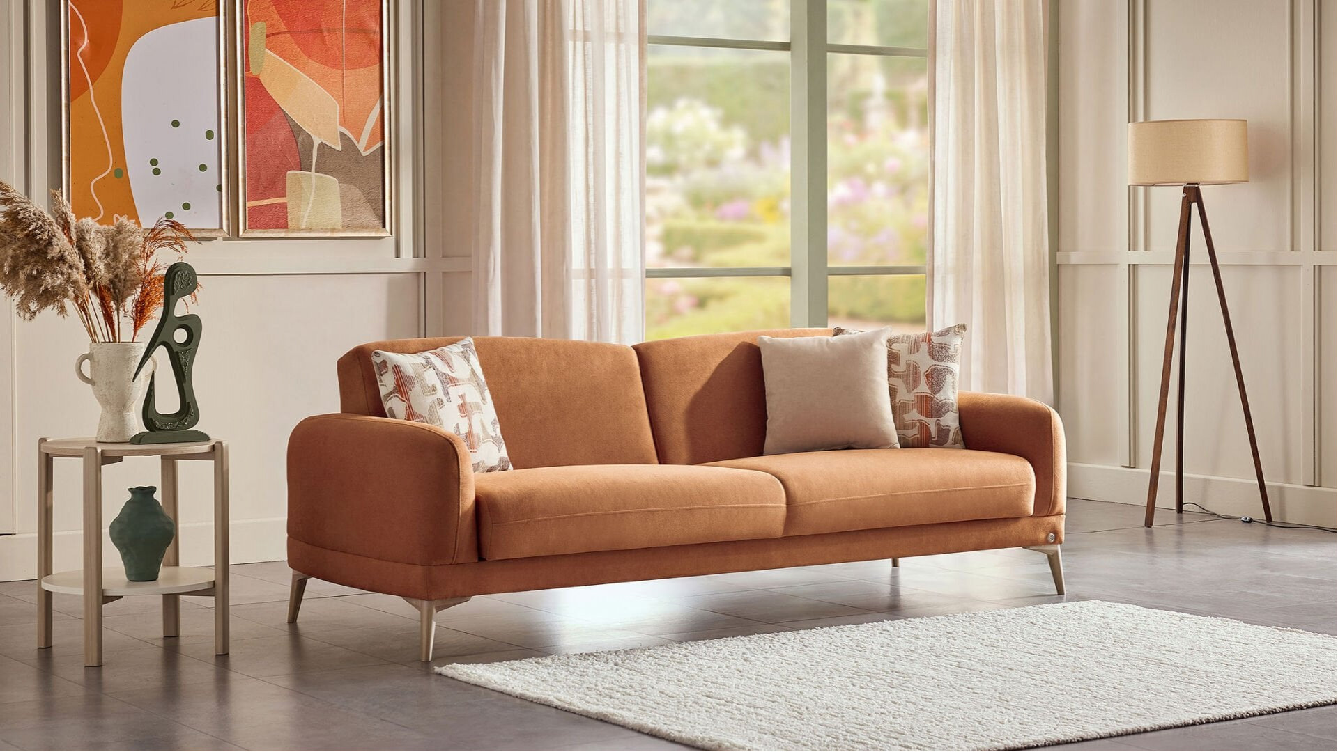 Livora 3er-Sofa - Kiremit - Eiche-Füße