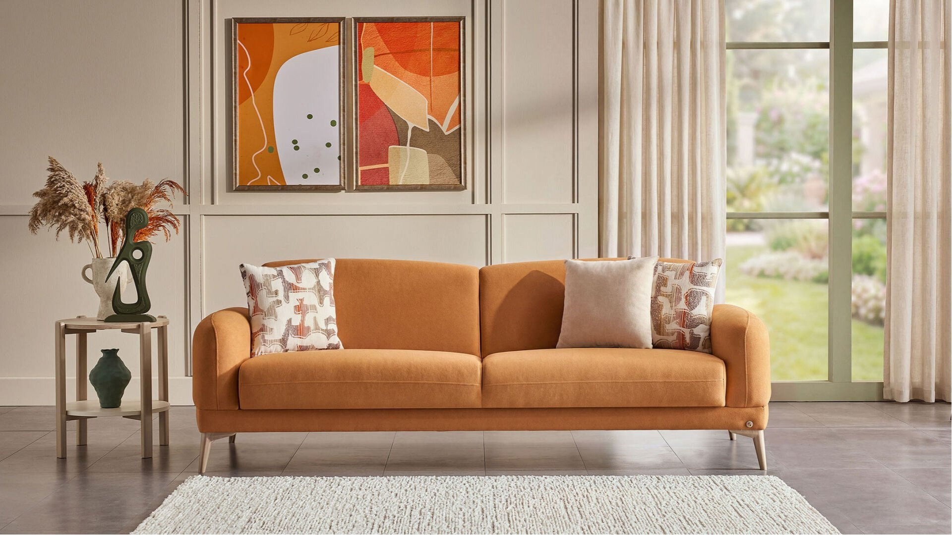 Livora 3er-Sofa - Kiremit - Eiche-Füße