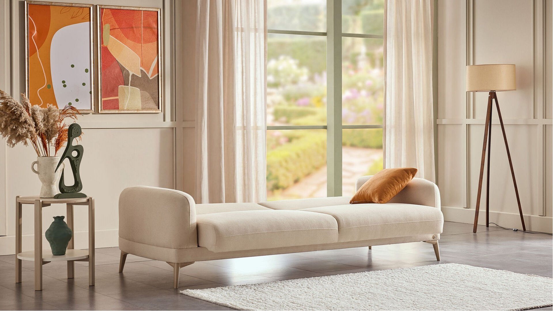 Livora 3er-Sofa - Beige - Eiche-Füße