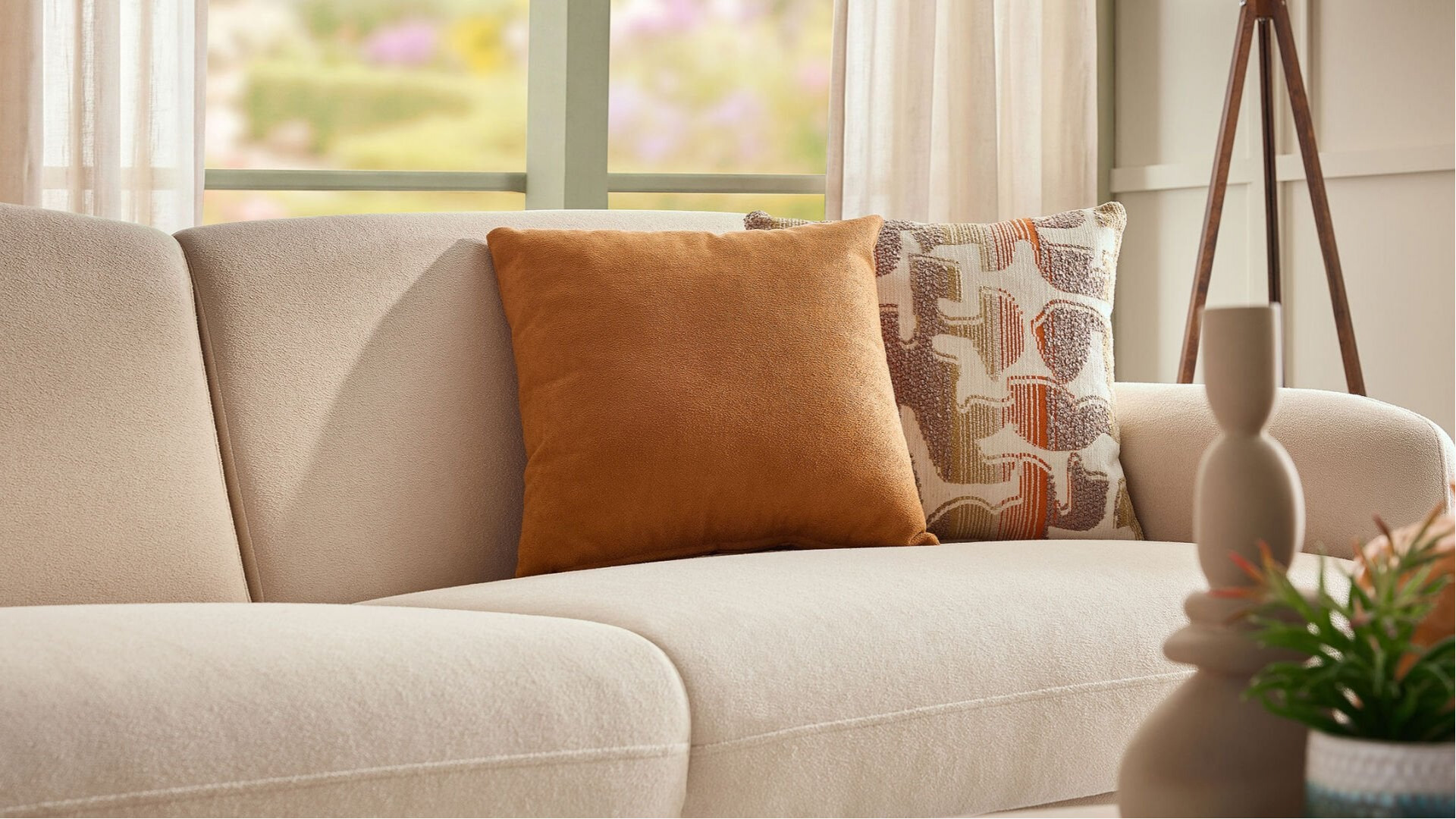 Livora 3er-Sofa - Beige - Eiche-Füße
