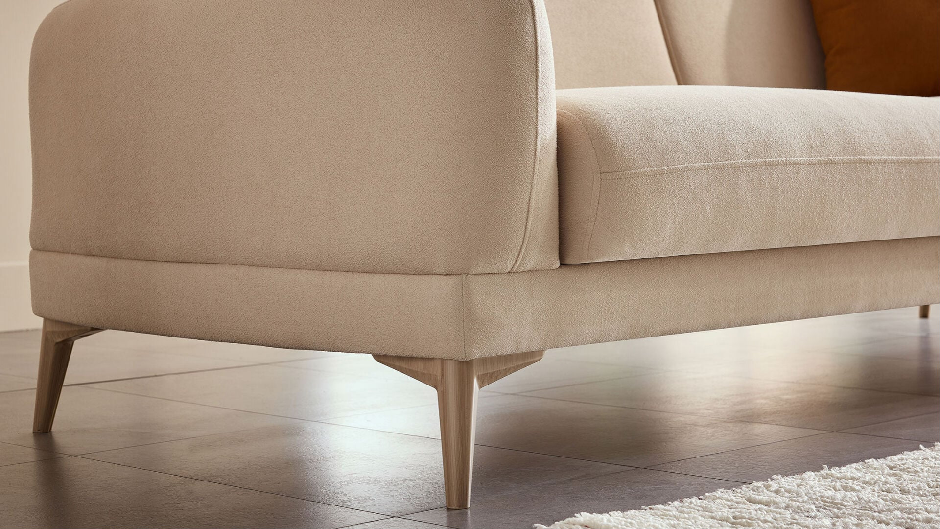 Livora 3er-Sofa - Beige - Eiche-Füße