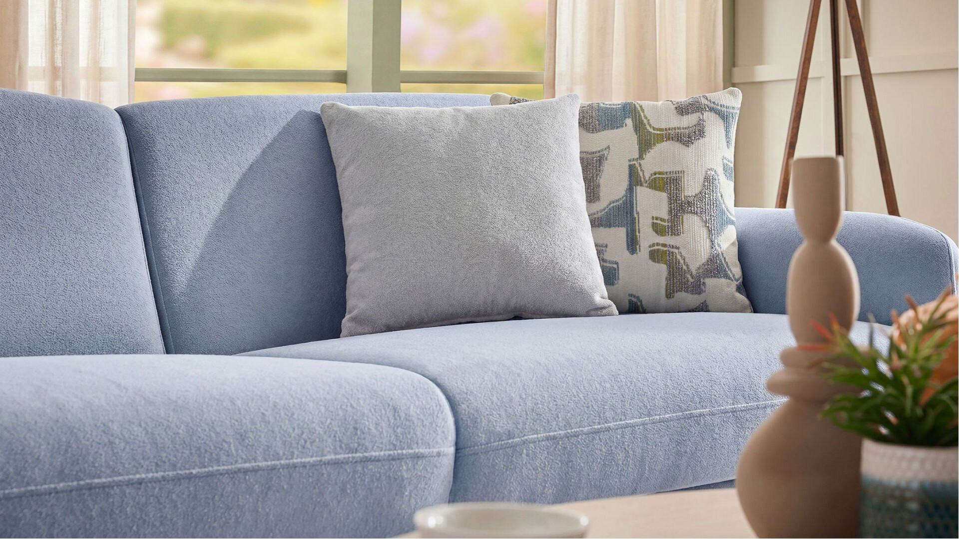 Livora 3er-Sofa - Blau - Eiche-Füße