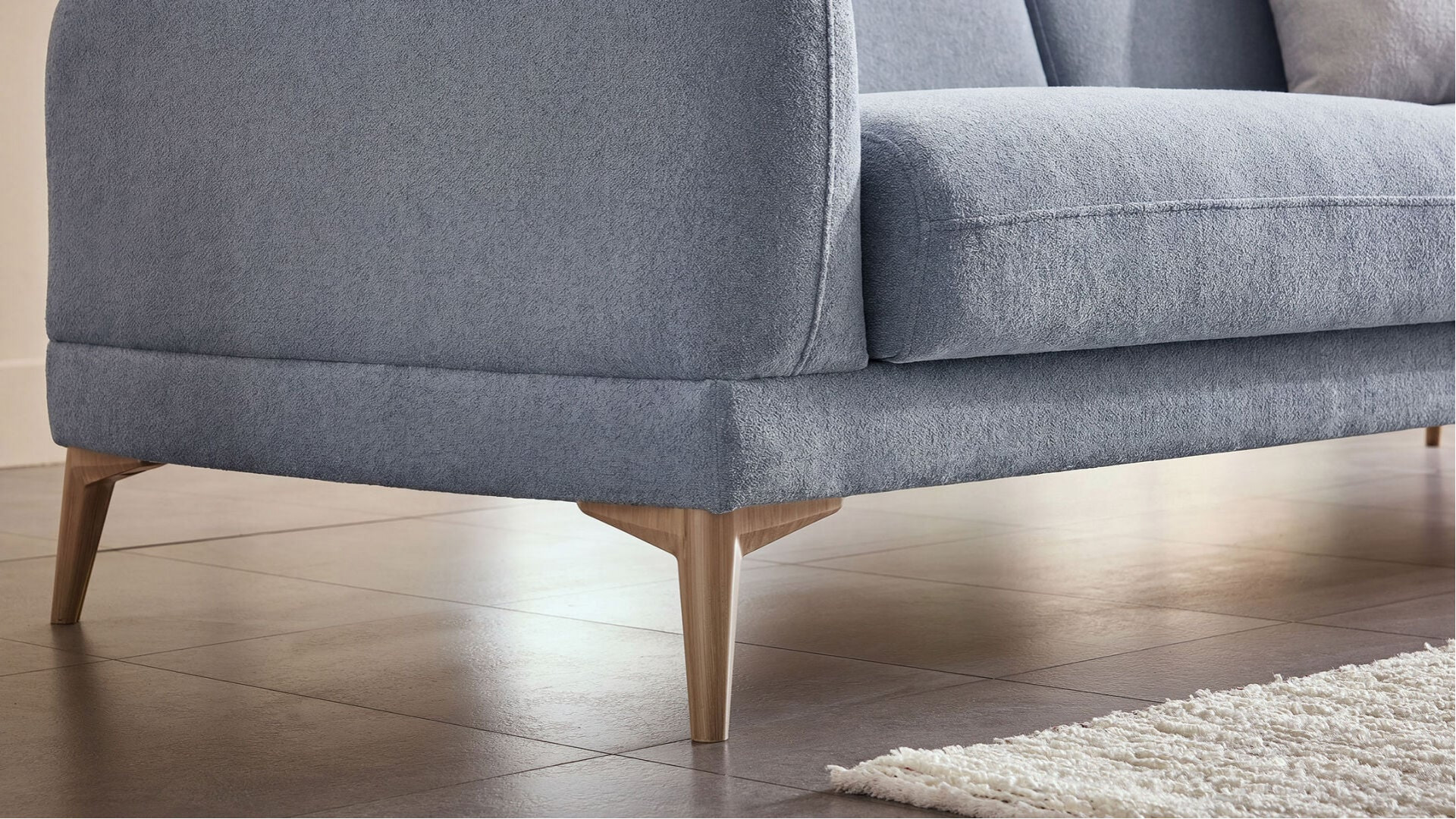 Livora 3er-Sofa - Blau - Eiche-Füße