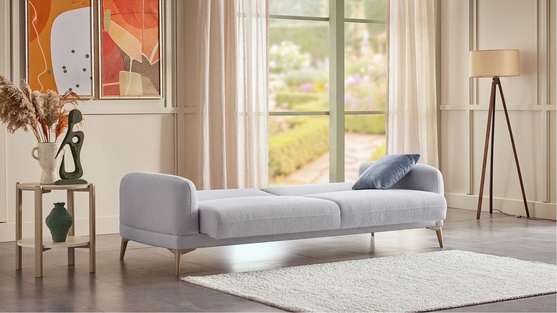 Livora 3er-Sofa - Grau - Eiche-Füße