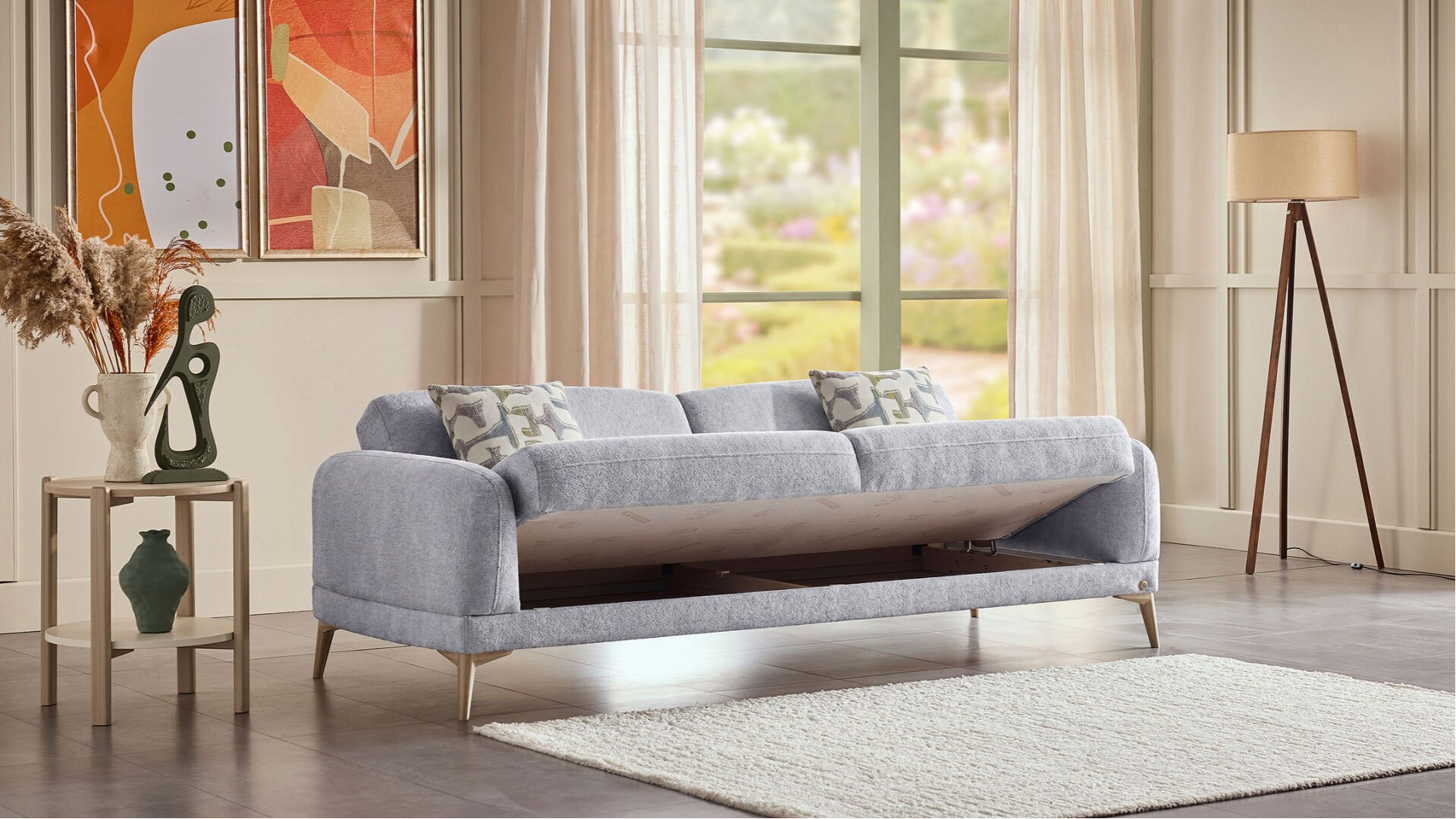 Livora 3er-Sofa - Grau - Eiche-Füße