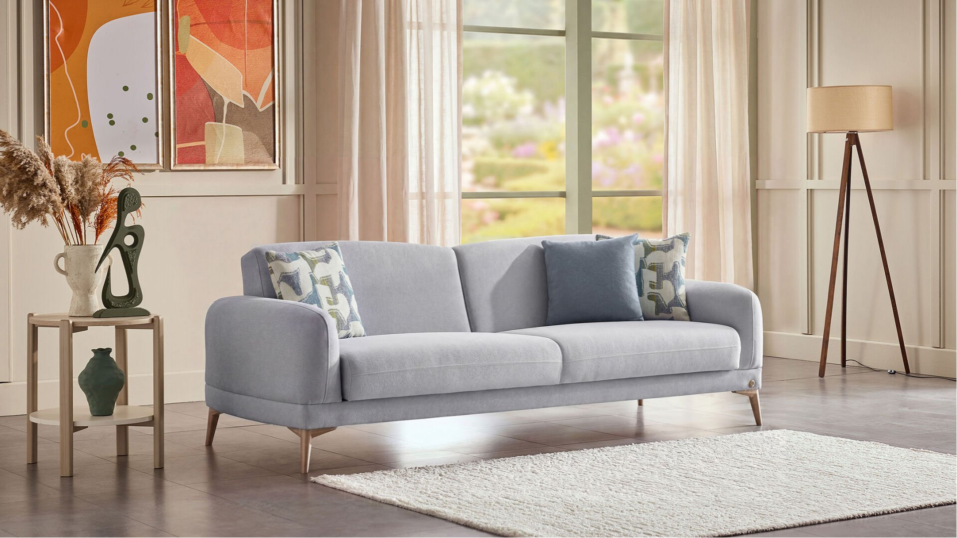 Livora 3er-Sofa - Grau - Eiche-Füße