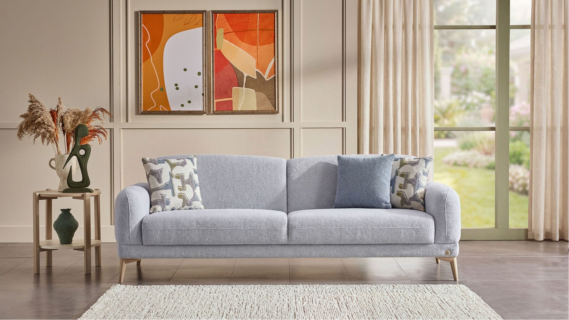 Livora 3er-Sofa - Grau - Eiche-Füße
