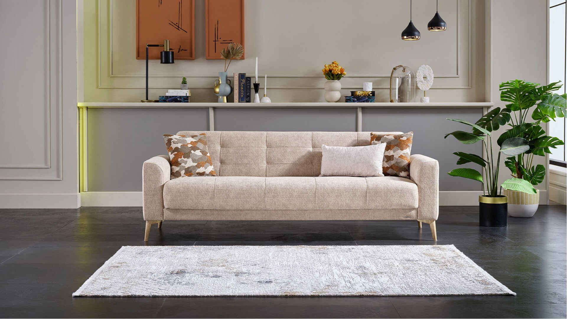 Luis 3er-Sofa - Taupe - Eiche-Füße