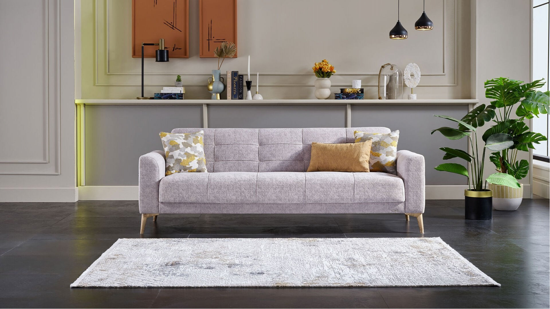 Luis 3er-Sofa - Grau - Eiche-Füße
