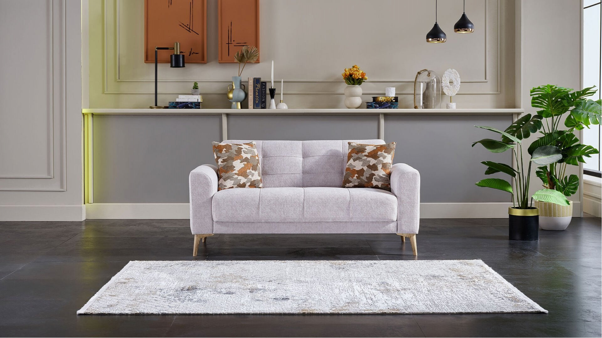 Luis 2er-Sofa - Taş Grau - Eiche-Füße