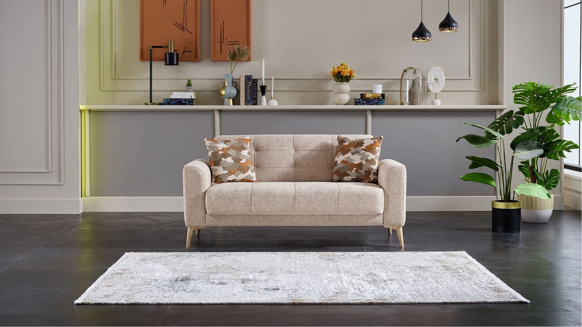 Luis 2er-Sofa - Taupe - Eiche-Füße