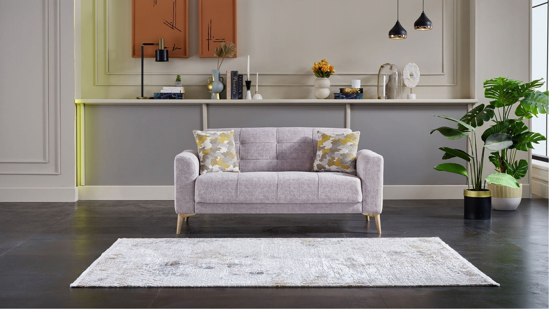 Luis 2er-Sofa - Grau - Eiche-Füße