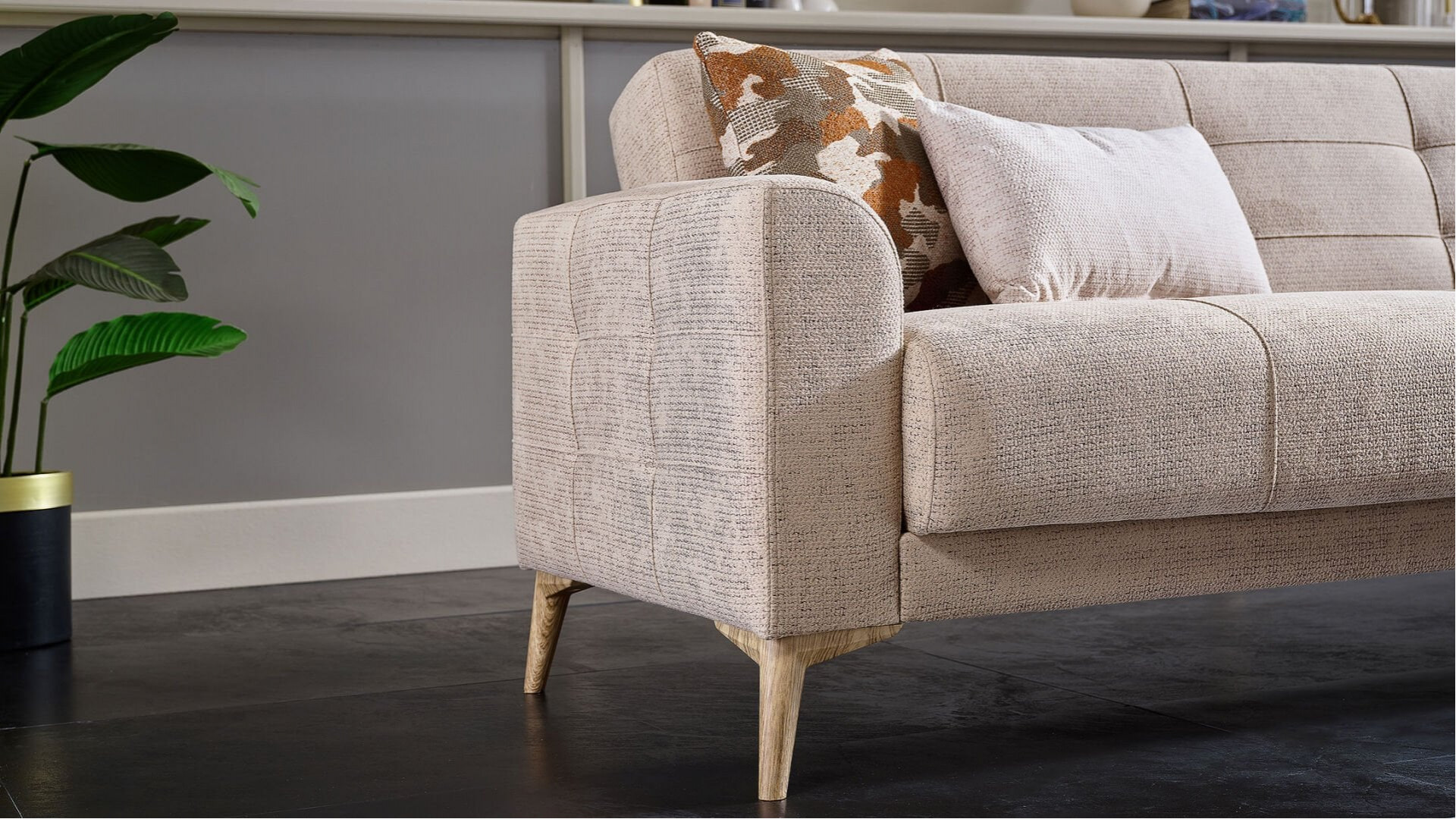Luis 3er-Sofa - Taupe - Eiche-Füße