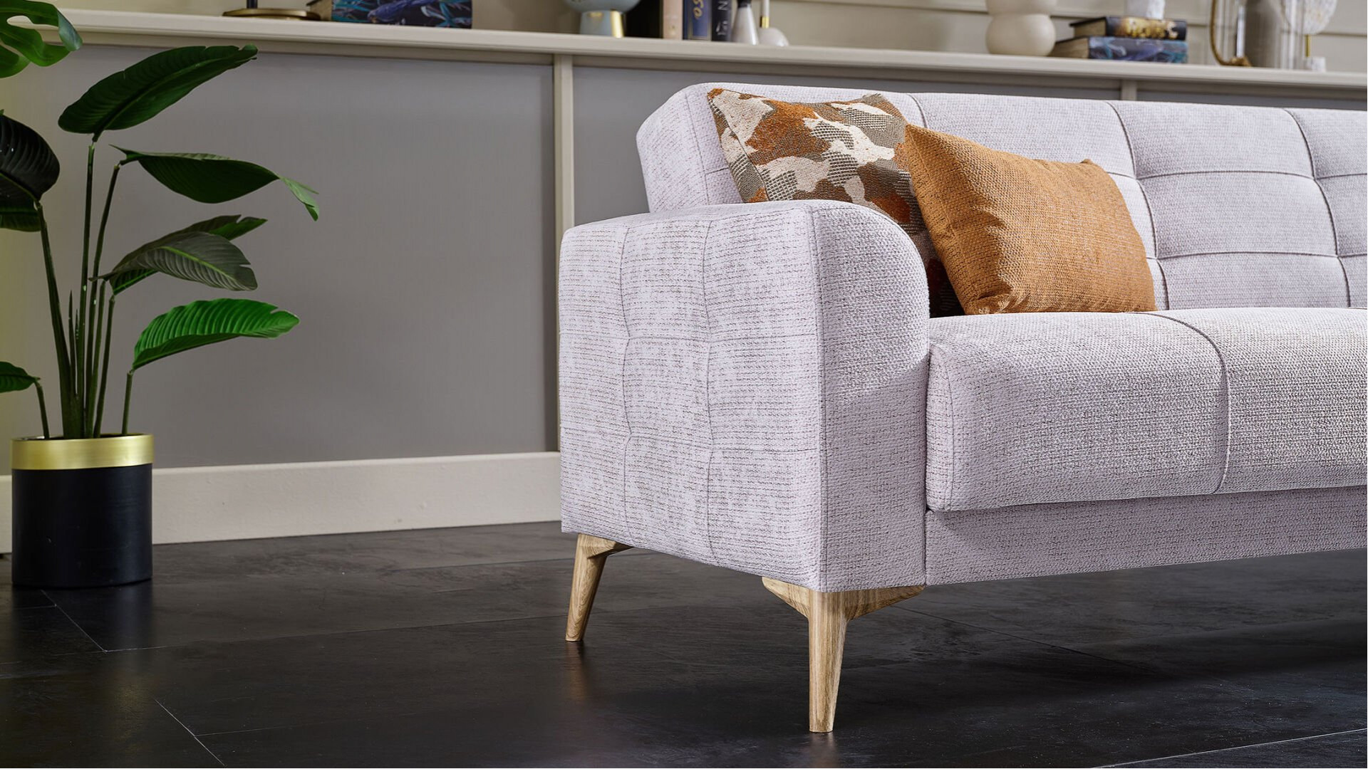 Luis 3er-Sofa - Taş Grau - Eiche-Füße