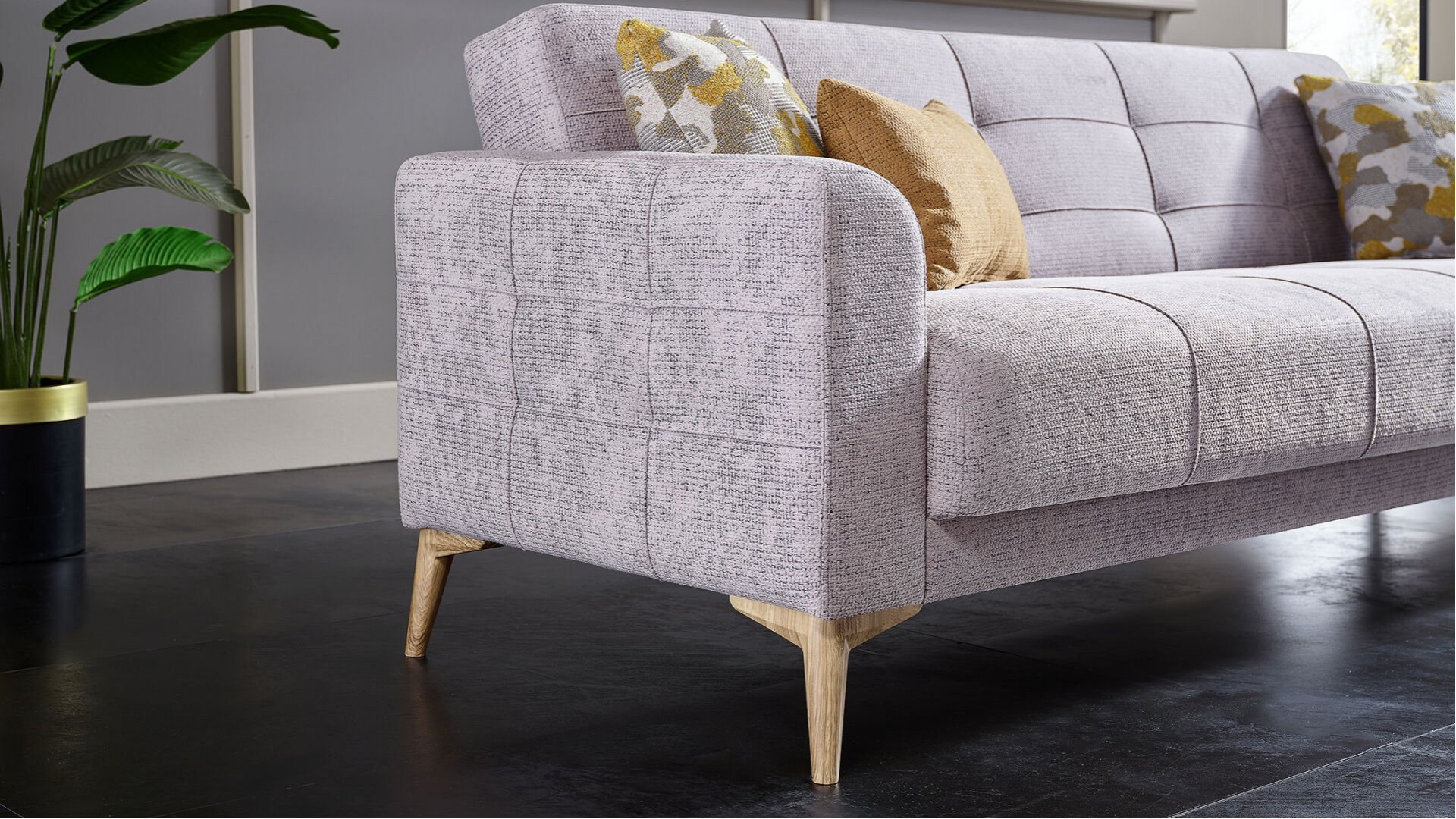 Luis 3er-Sofa - Grau - Eiche-Füße