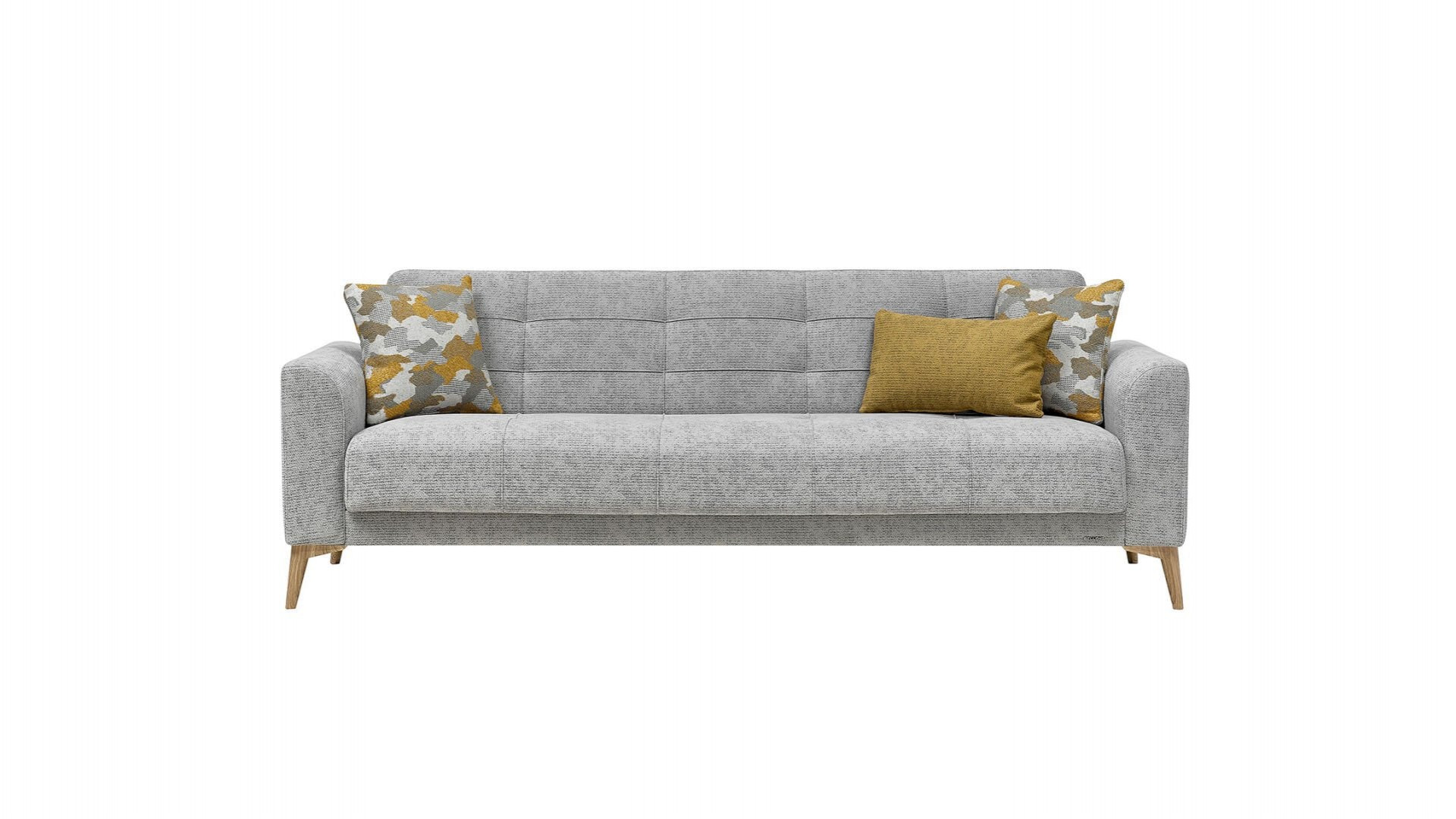 Luis 3er-Sofa - Grau - Eiche-Füße