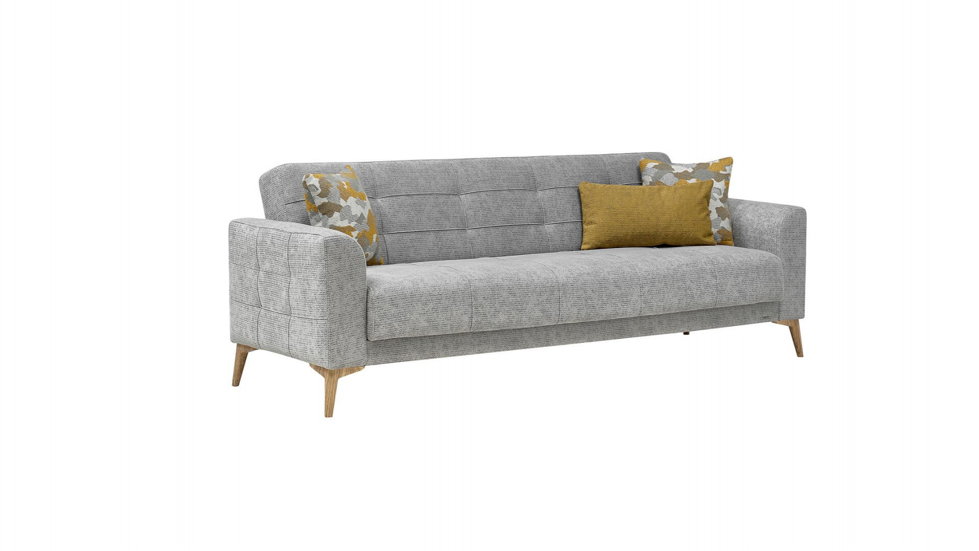 Luis 3er-Sofa - Grau - Eiche-Füße