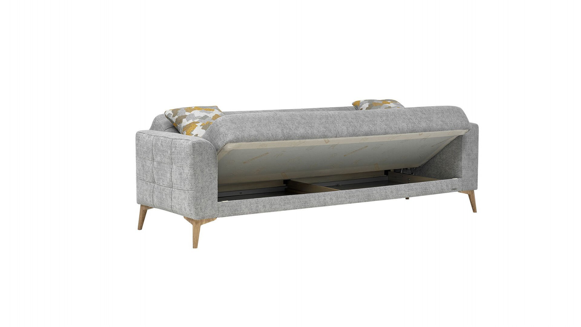 Luis 3er-Sofa - Grau - Eiche-Füße