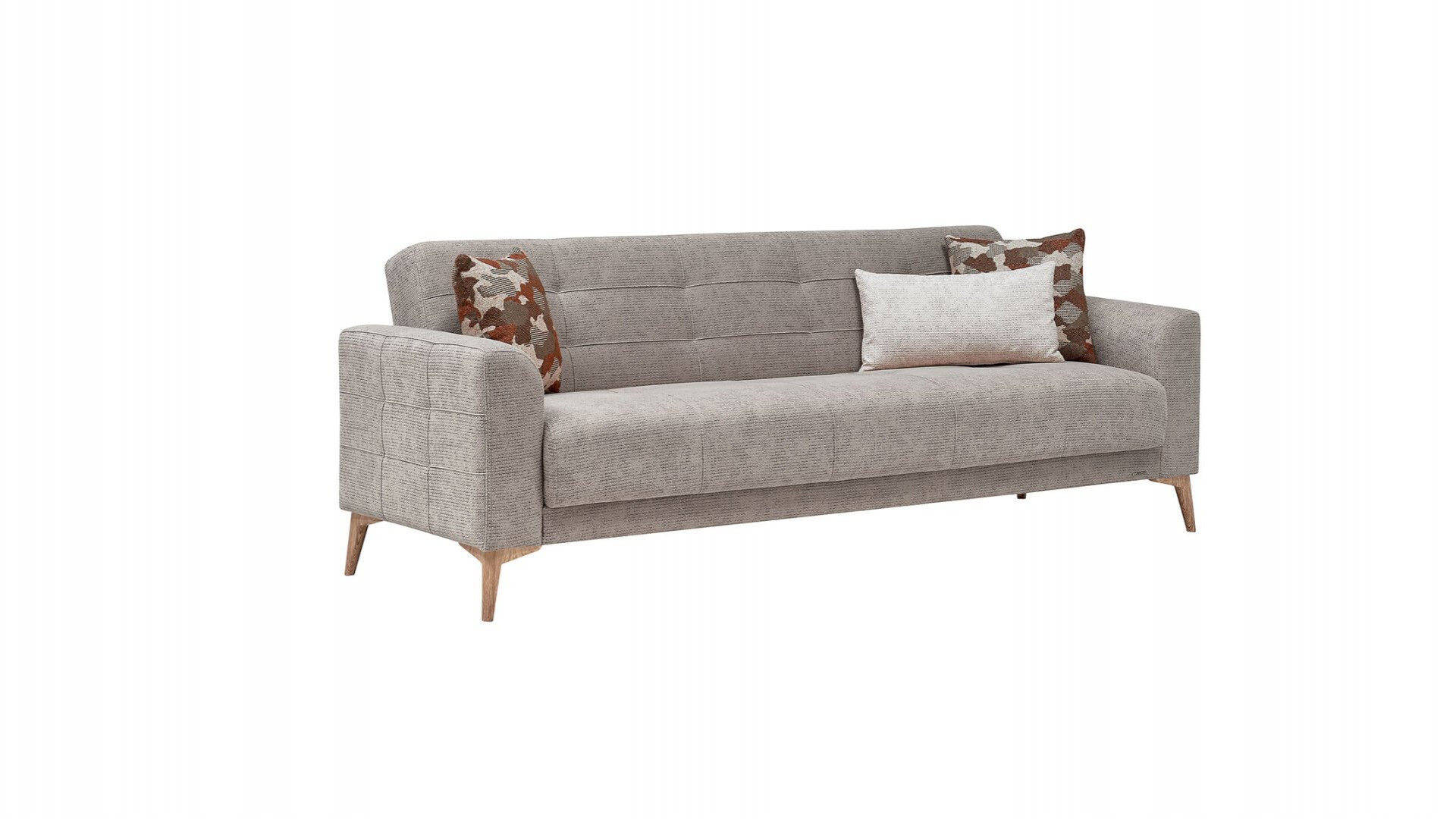 Luis 3er-Sofa - Taupe - Eiche-Füße