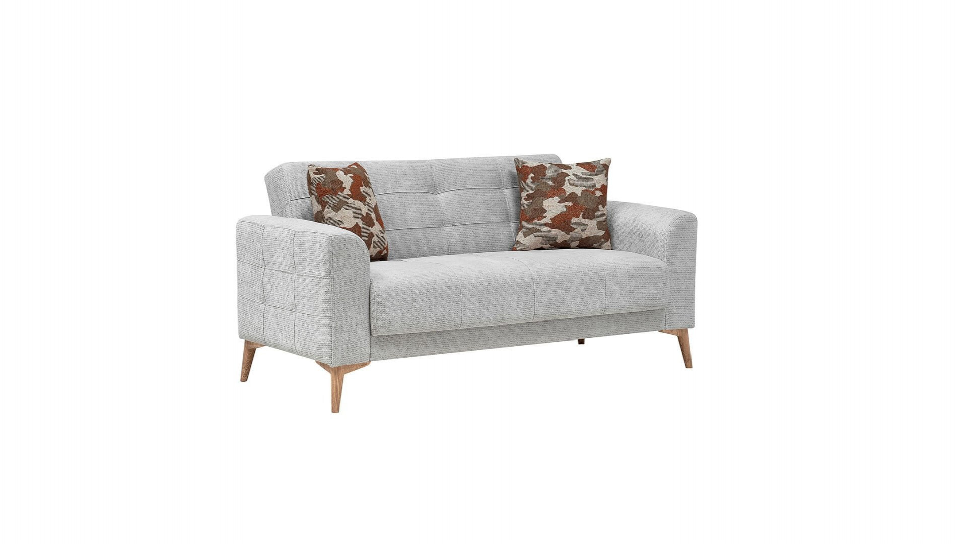 Luis 2er-Sofa - Taş Grau - Eiche-Füße