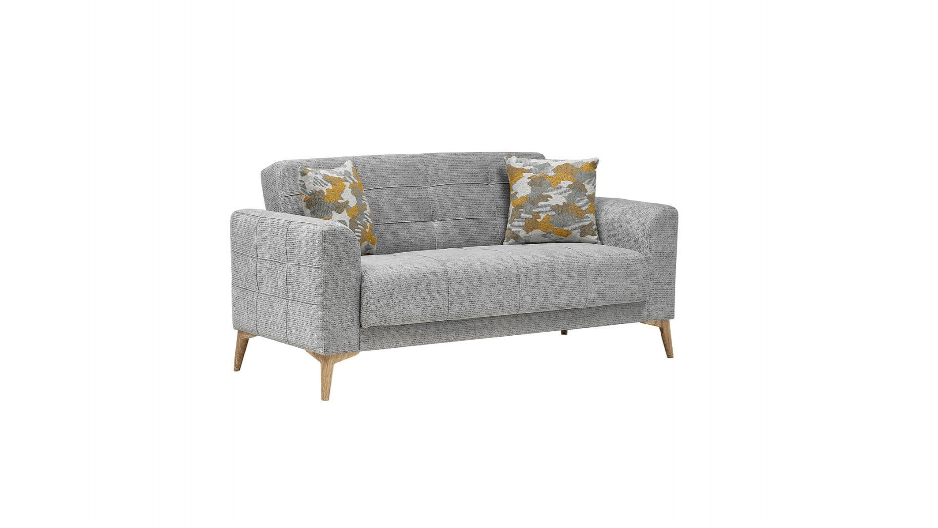 Luis 2er-Sofa - Grau - Eiche-Füße