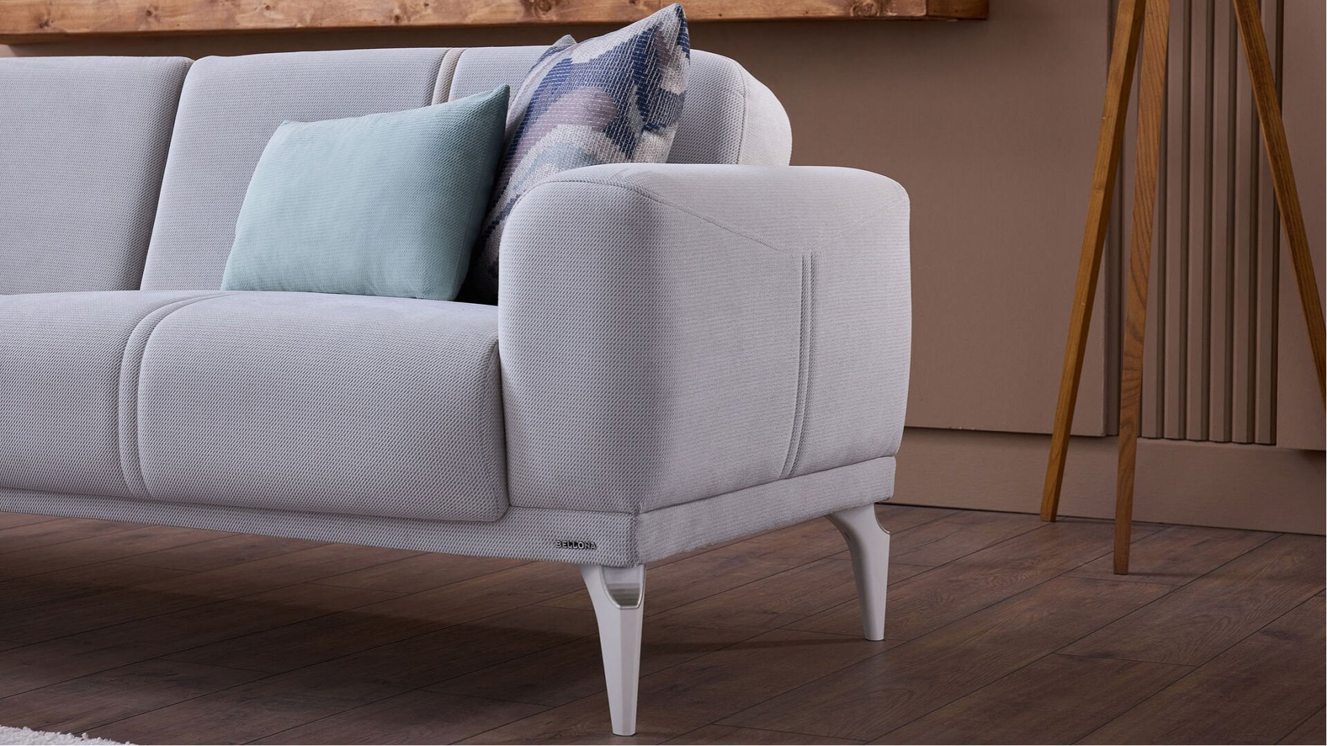Majer S 3er-Sofa - Grau - Weiß-Füße