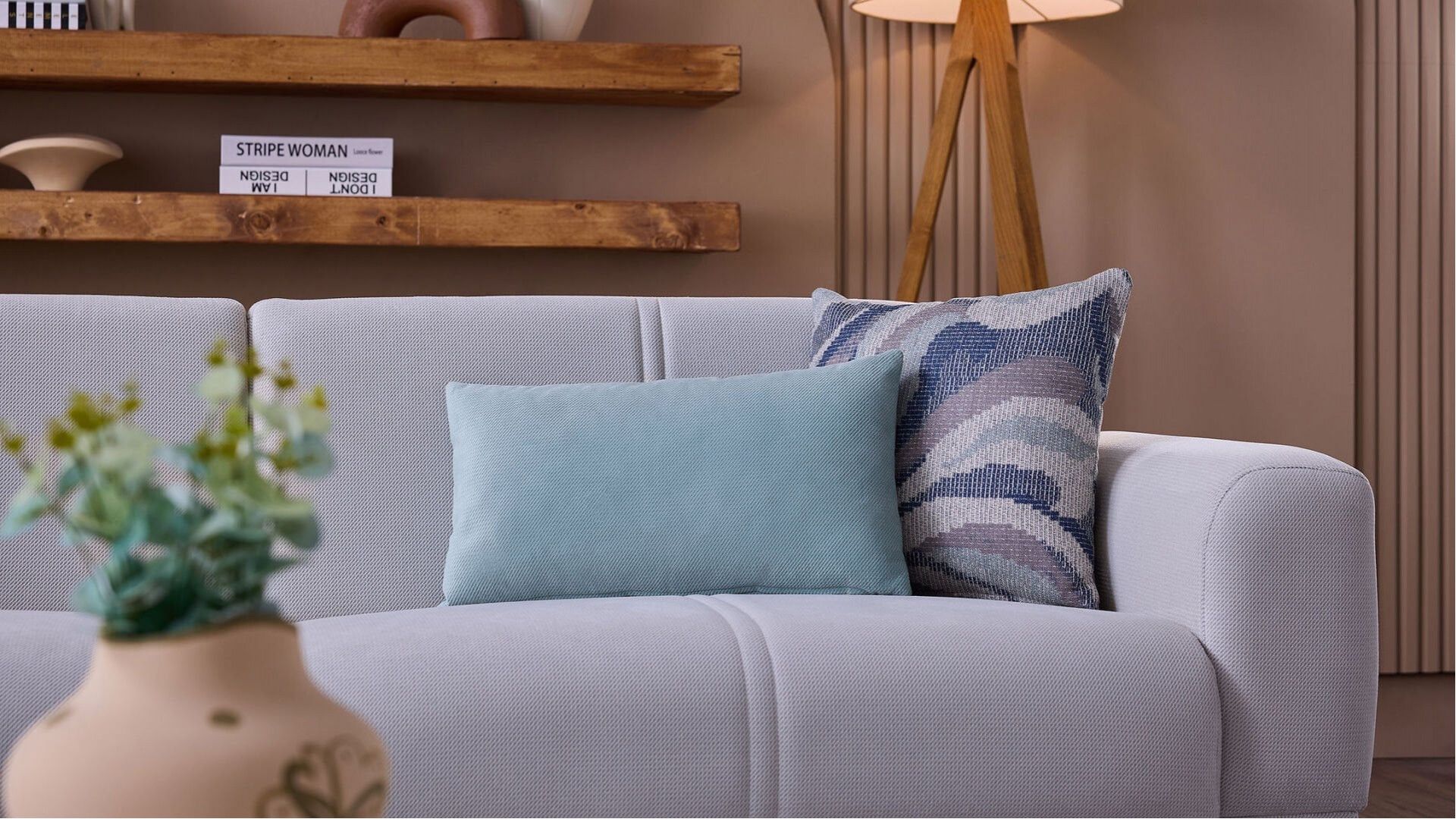 Majer S 3er-Sofa - Grau - Eiche-Füße