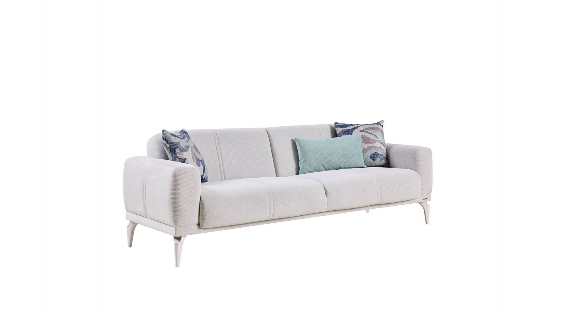 Majer S 3er-Sofa - Grau - Weiß-Füße