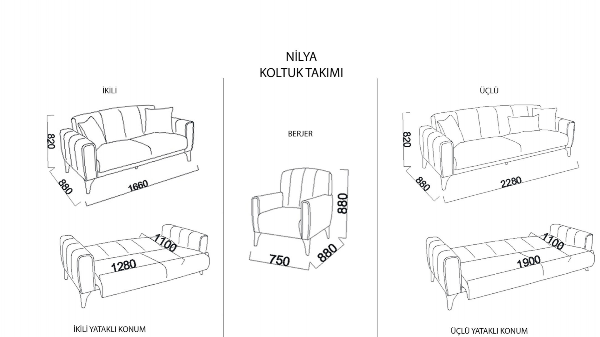 Nilya 3er-Sofa Creme - Grün