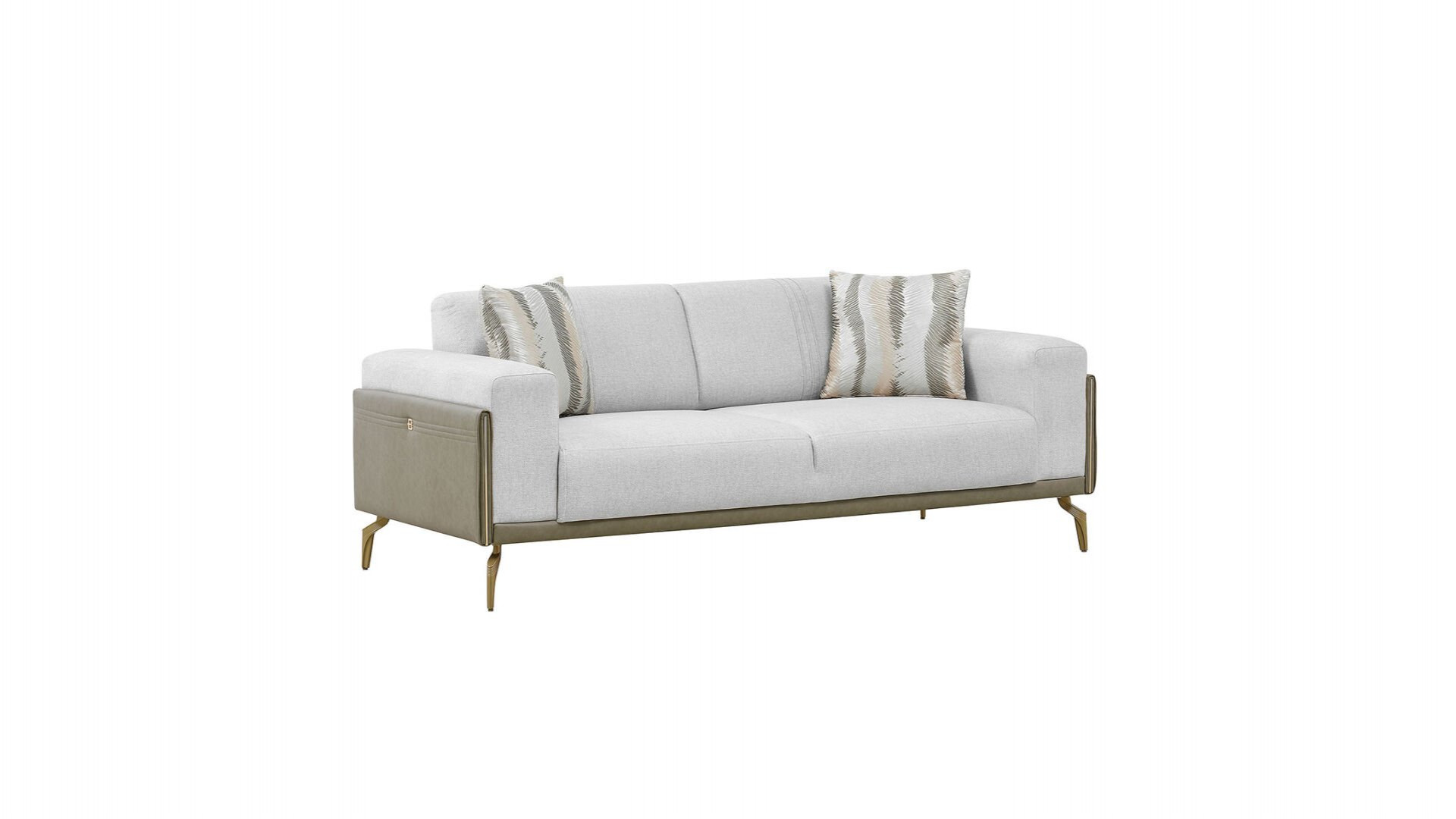 Montella 2er-Sofa - Taupe - Grün - Gelb-Füße