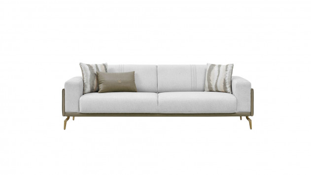 Montella 3er-Sofa - Taupe - Grün - Gelb-Füße