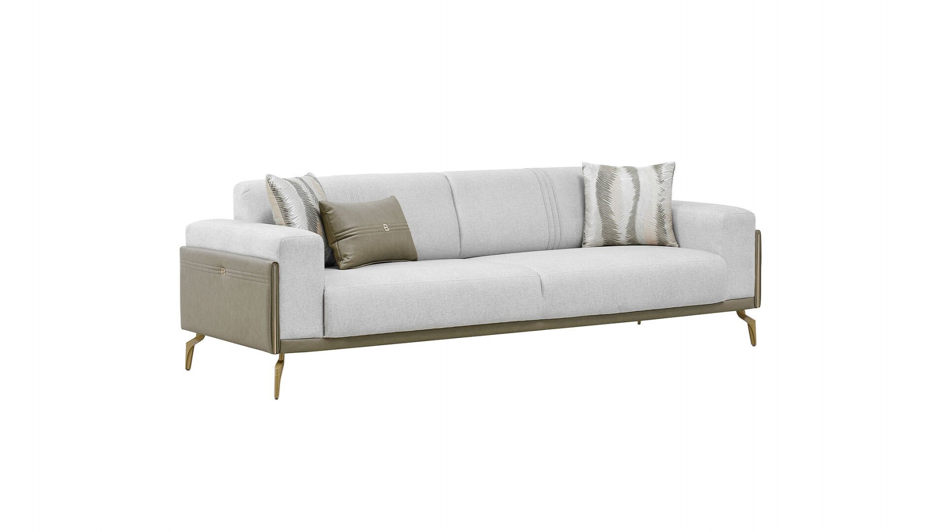 Montella 3er-Sofa - Taupe - Grün - Gelb-Füße