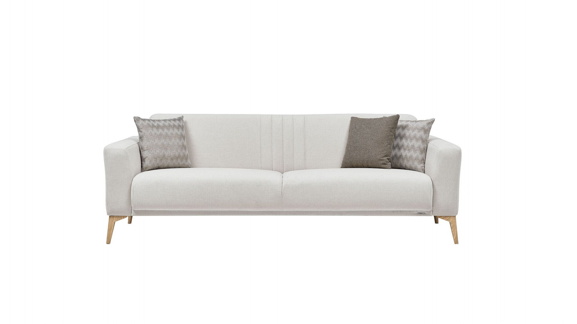 Nadia 3er-Sofa - Creme - Eiche-Füße
