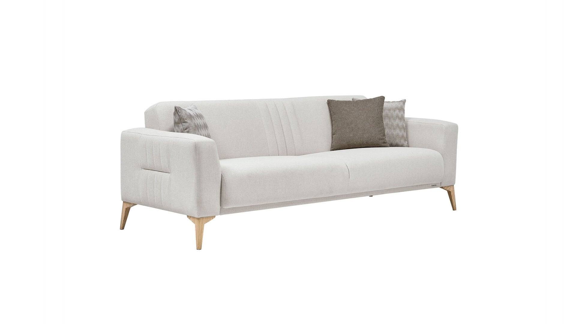 Nadia 3er-Sofa - Creme - Eiche-Füße