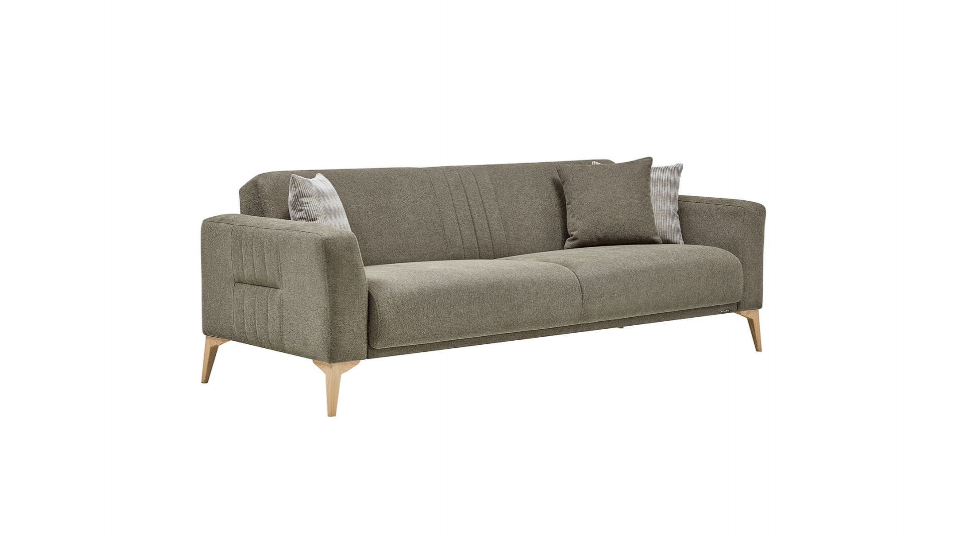 Nadia 3er-Sofa - Grün - Eiche-Füße